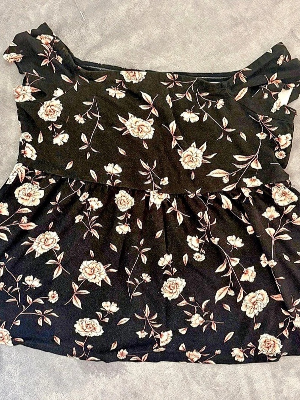 Torrid Black Floral Off-The-Shoulder Peplum Babydoll Top - Size 2 / 2X